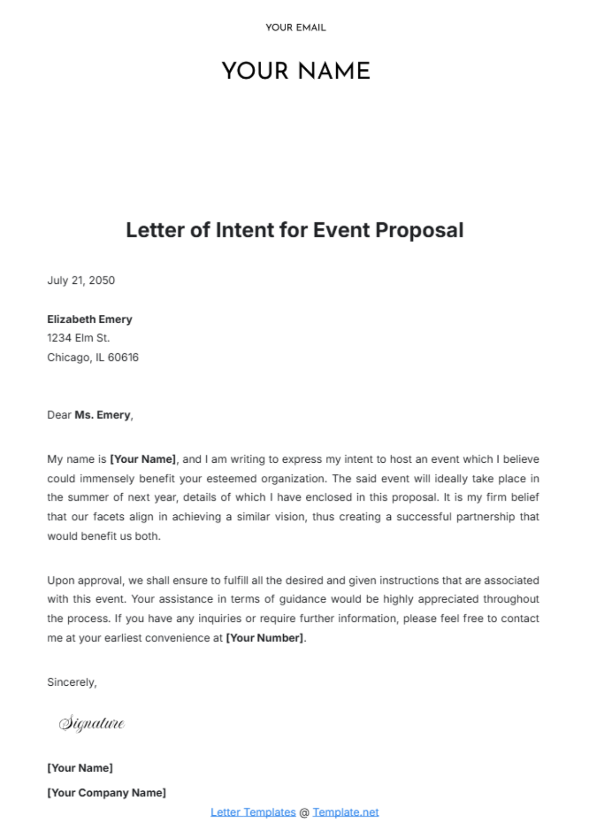 Letter of Intent for Event Proposal Template - Edit Online & Download