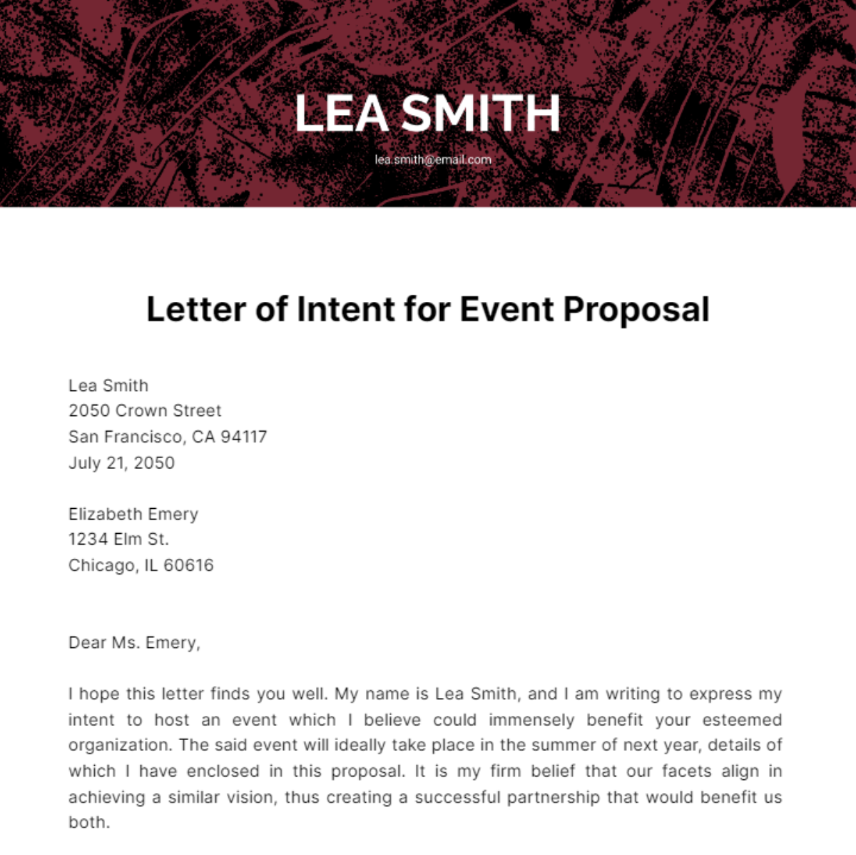 Letter of Intent for Event Proposal Template