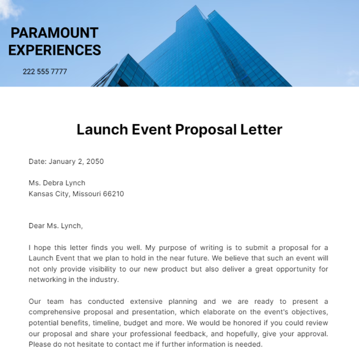 Launch Event Proposal Letter Template