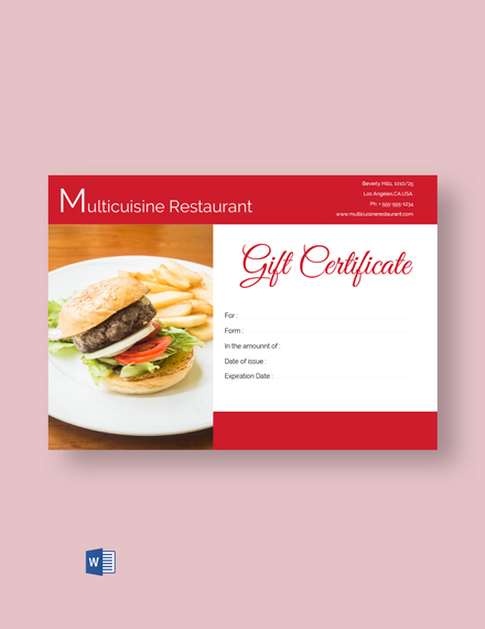 multicusine restaurant gift certificate