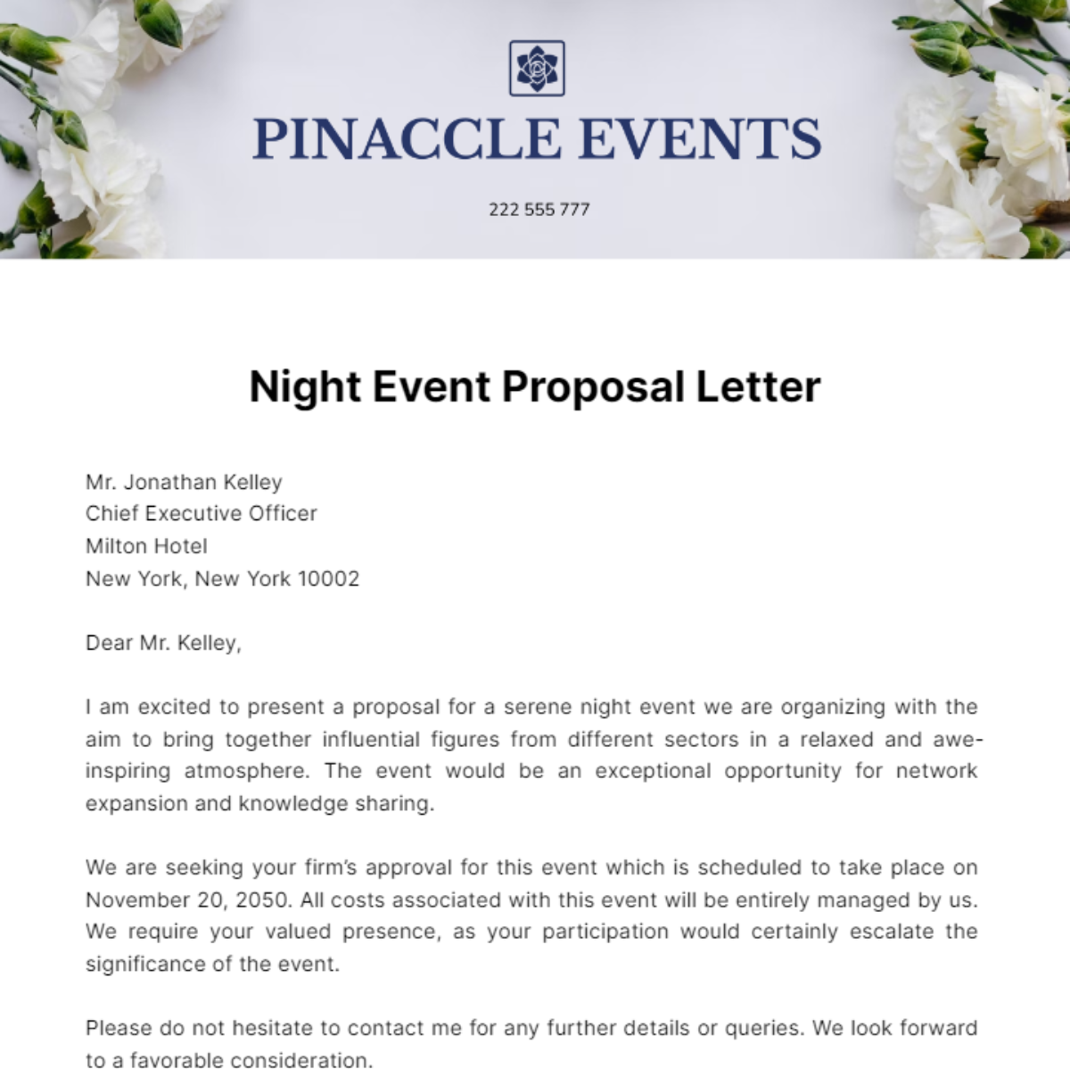 Night Event Proposal Letter Template