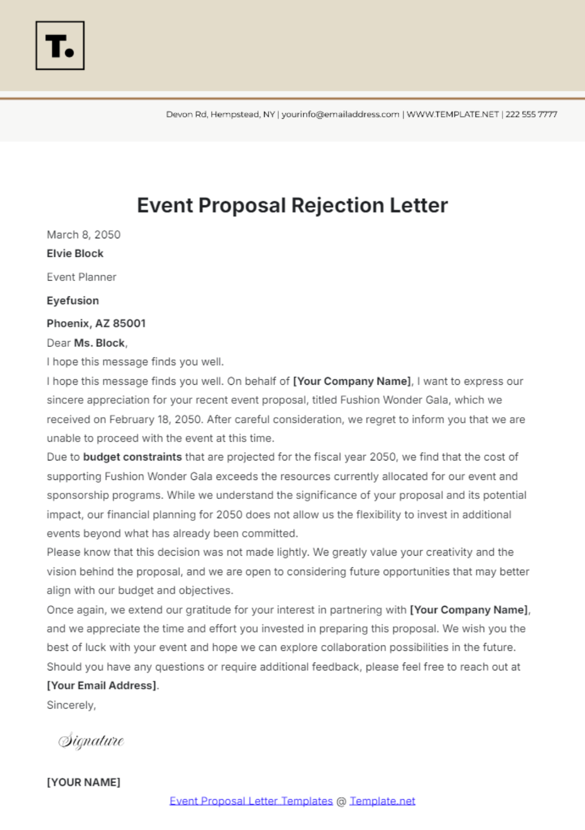 Event Proposal Rejection Letter Template - Edit Online & Download