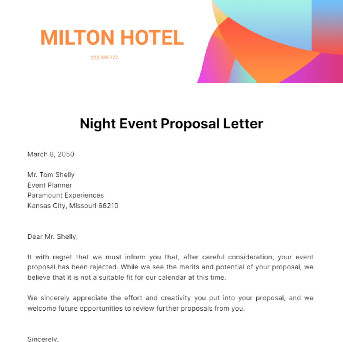 Event Proposal Rejection Letter Template