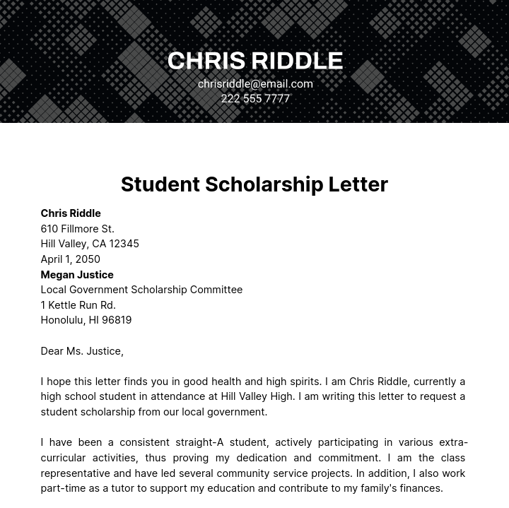 Free Student Scholarship Letter Template