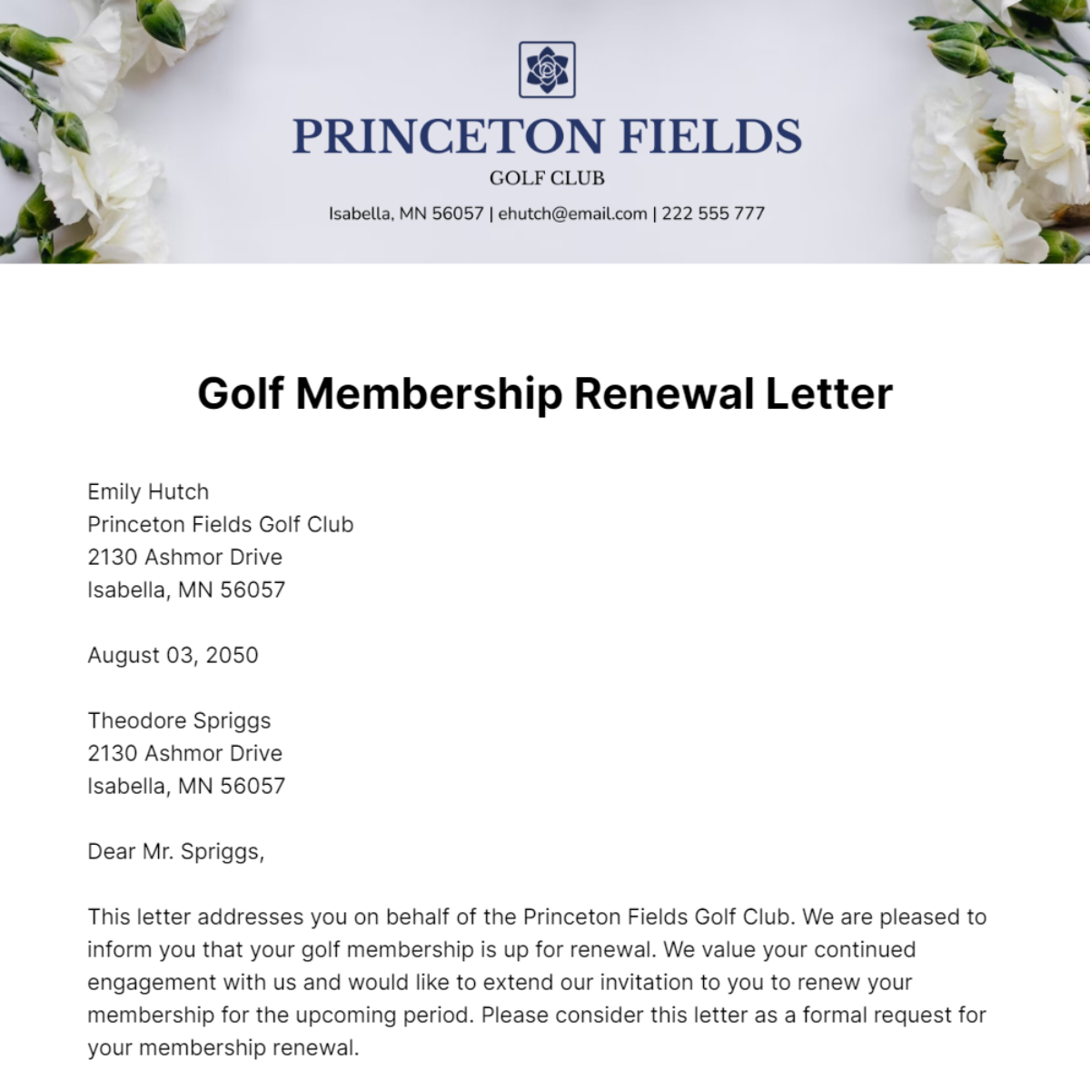 Golf Membership Renewal Letter   Template