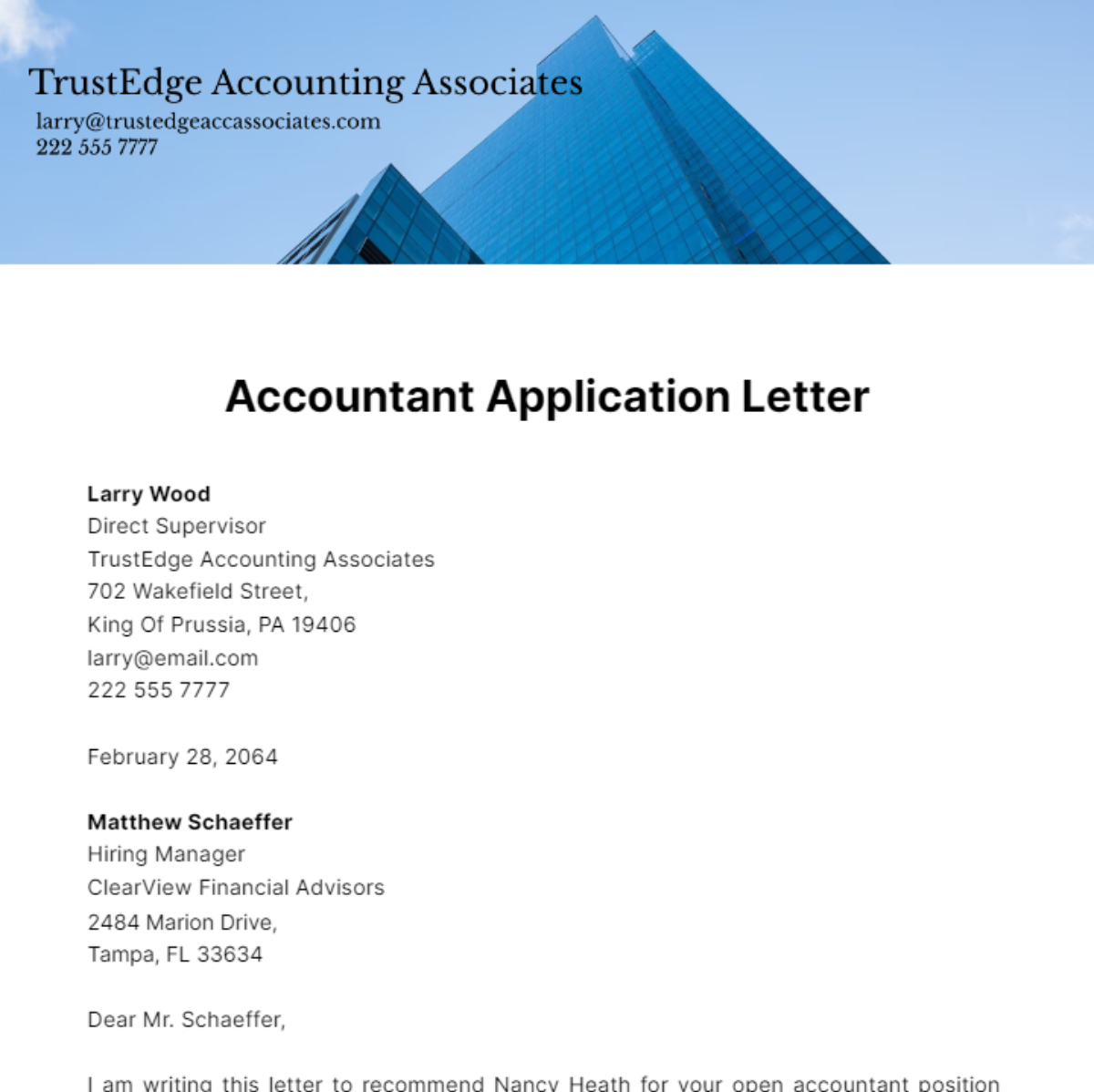 Free Accountant Application Letter Template