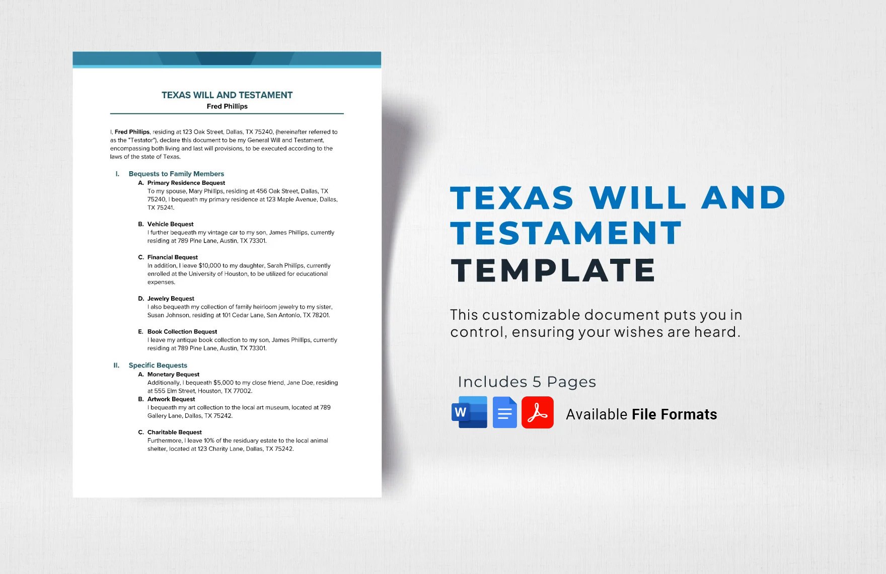 Texas Will and Testament Template