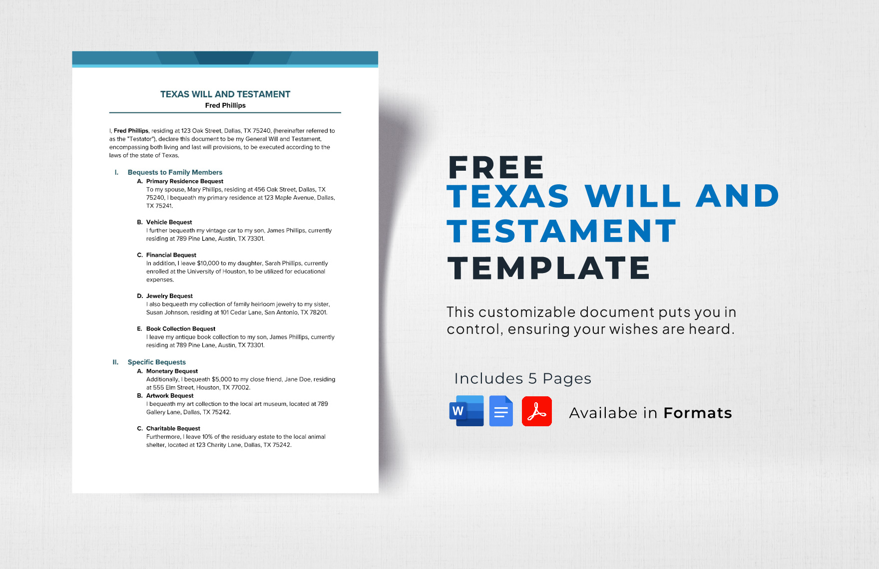 Texas Will and Testament Template