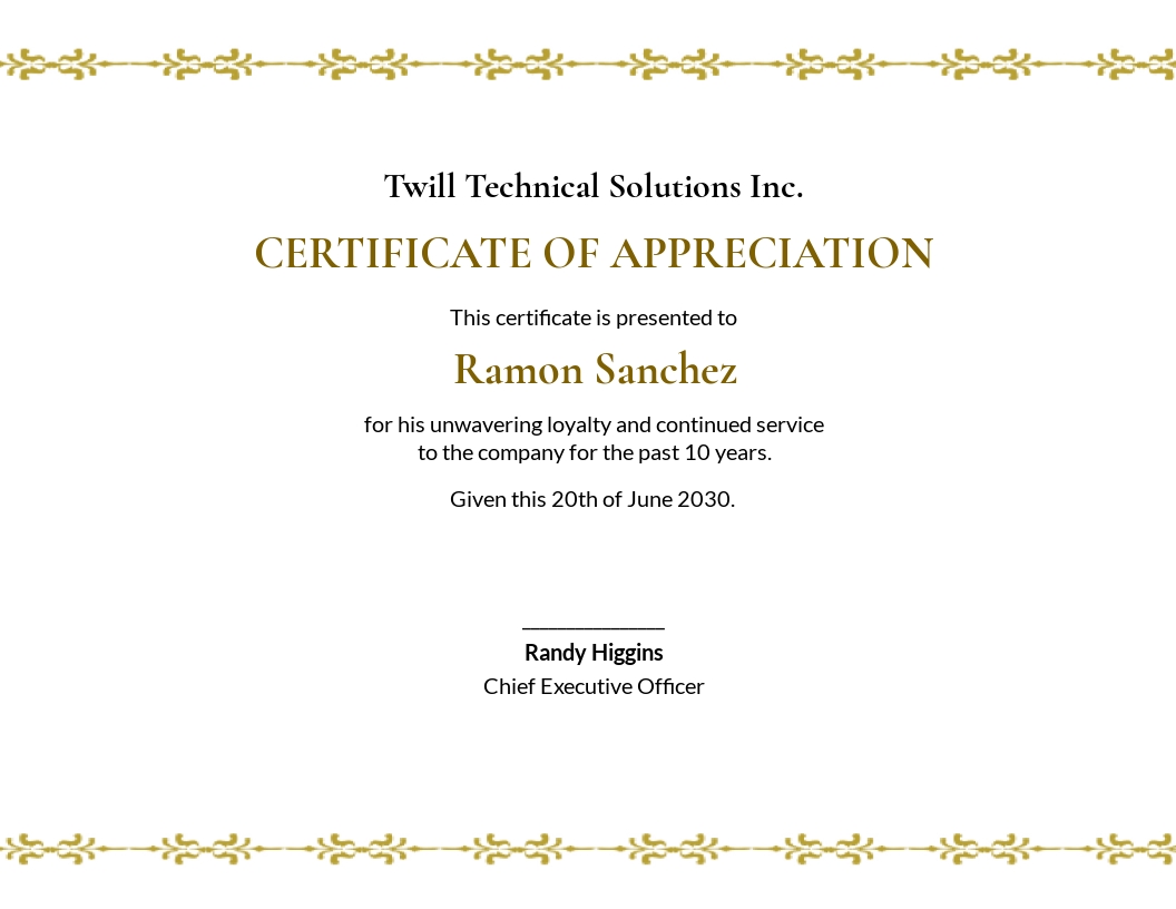 Long Service Certificate Template Sample