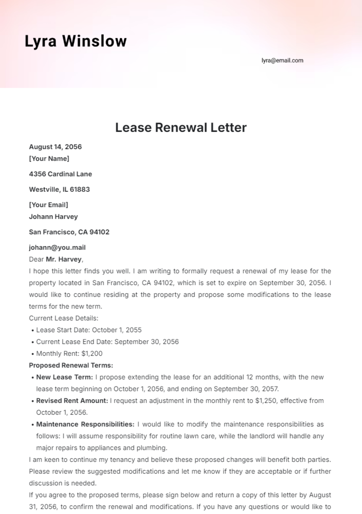 Lease Renewal Letter Template - Edit Online & Download