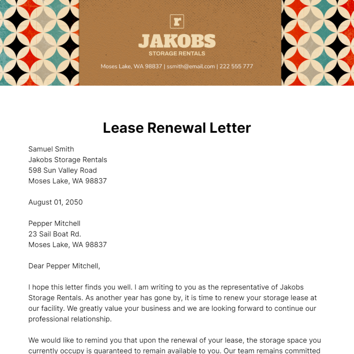 Lease Renewal Letter   Template