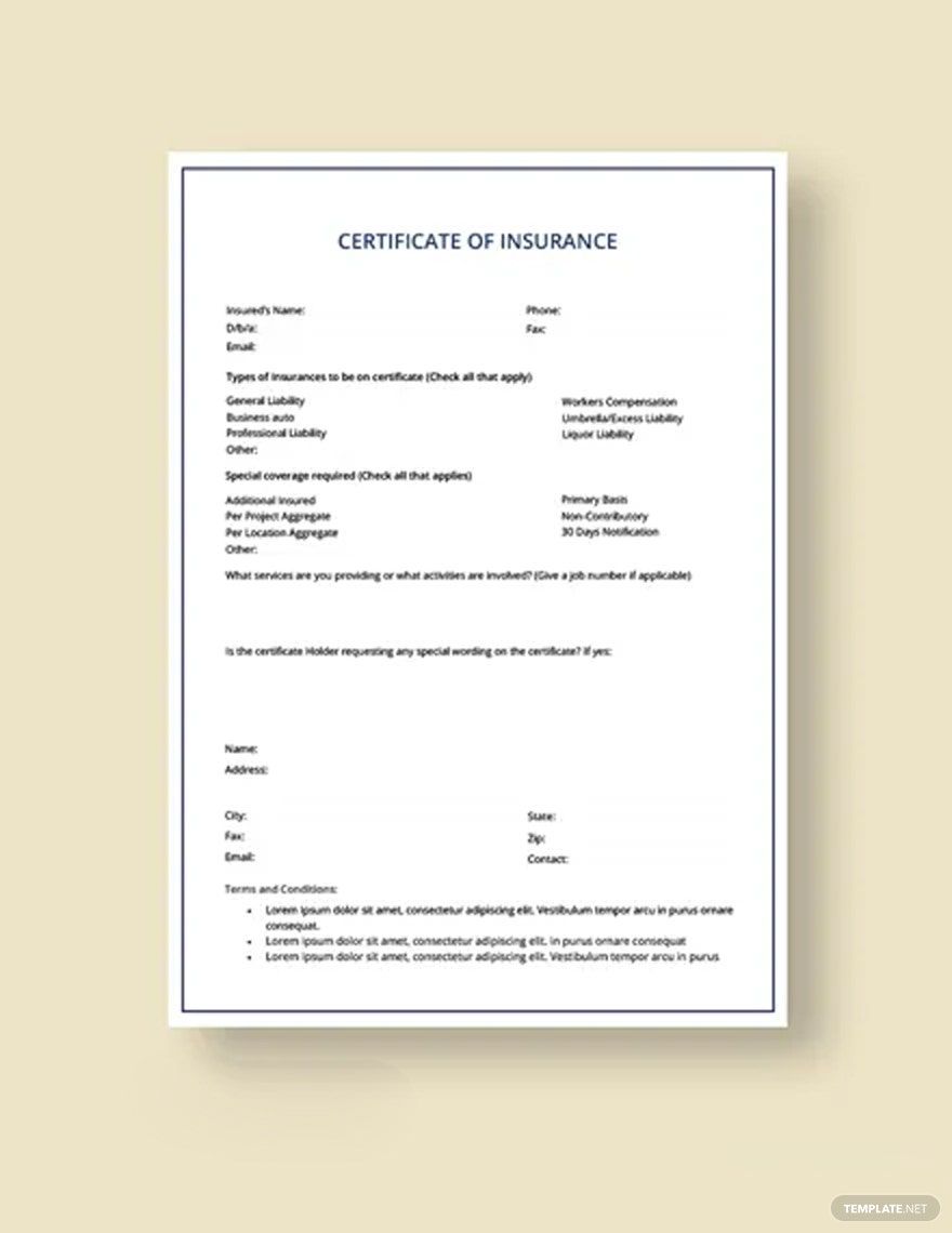 Car insurance Certificate Template