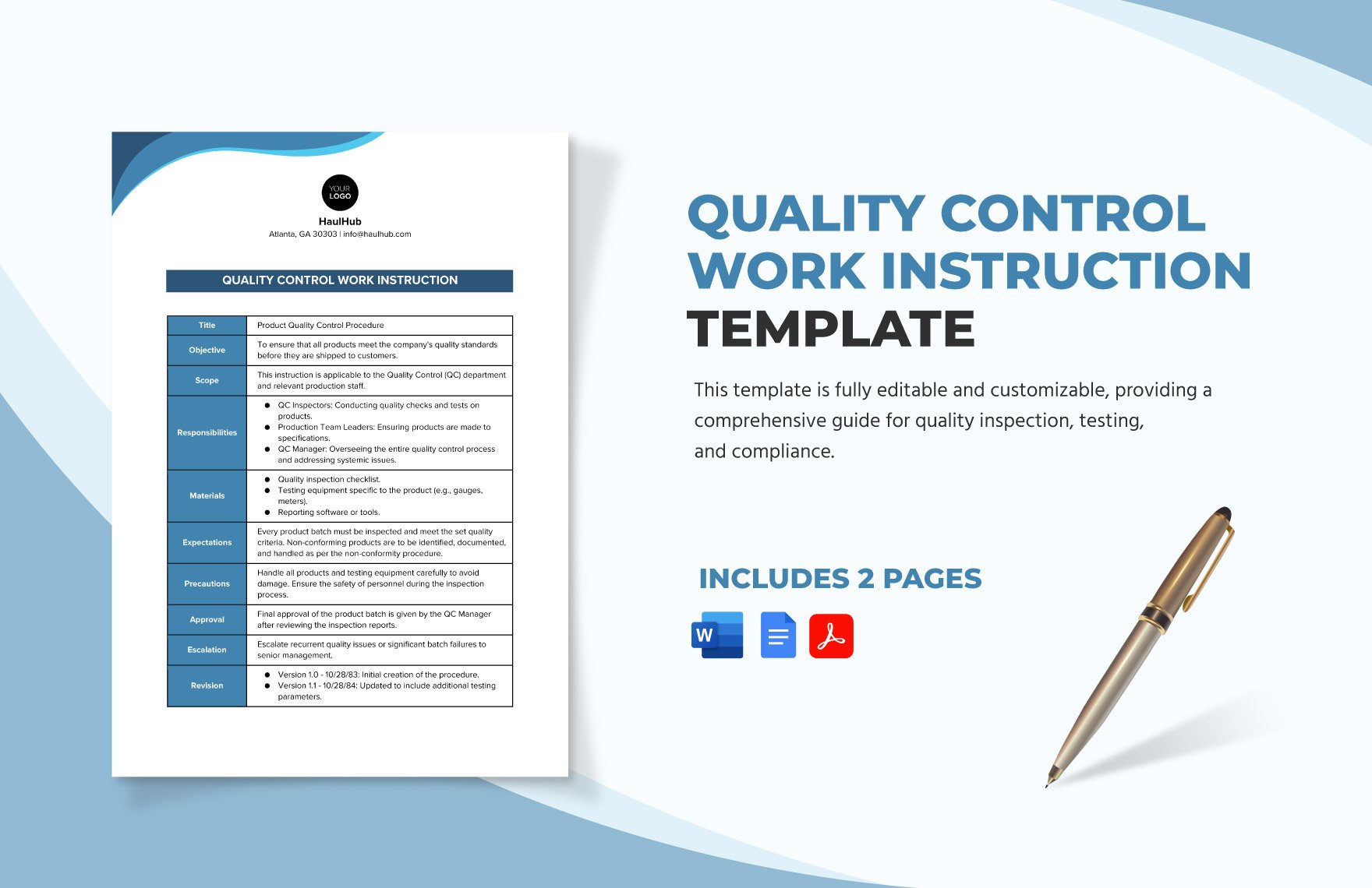 Free Quality Control Work Instruction Template in Word, Google Docs, PDF