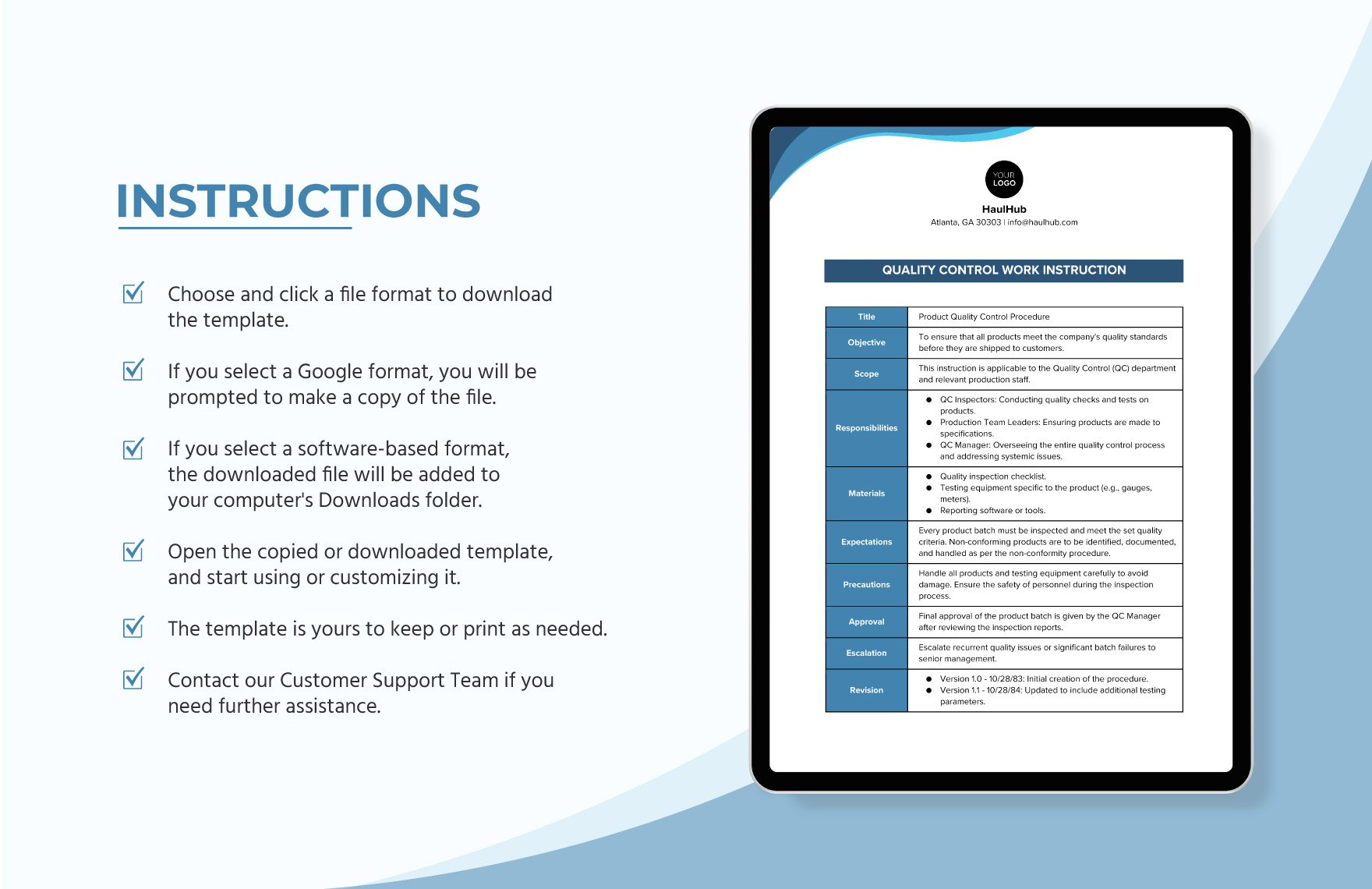 Quality Control Work Instruction Template