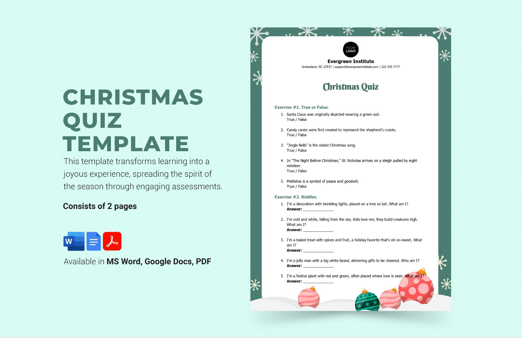Free Christmas Quiz Template in Word, Google Docs, PDF