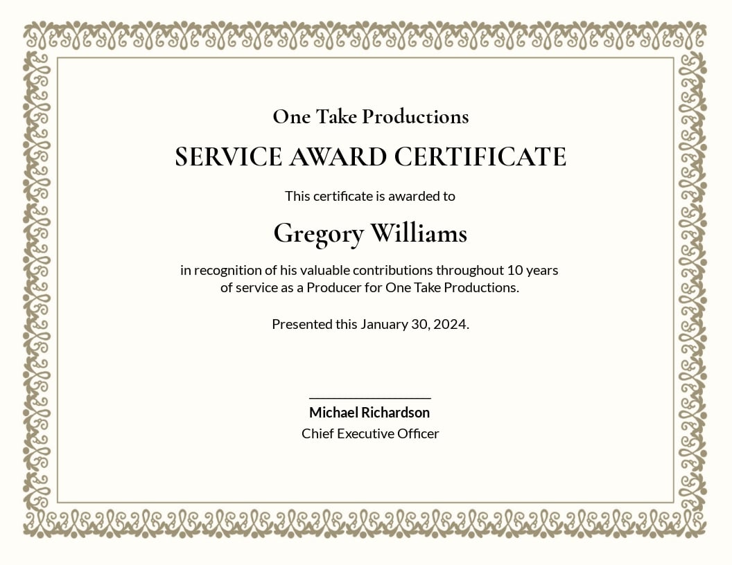 Certificate Of Years Of Service Template - Design custom With Regard To Volunteer Award Certificate Template