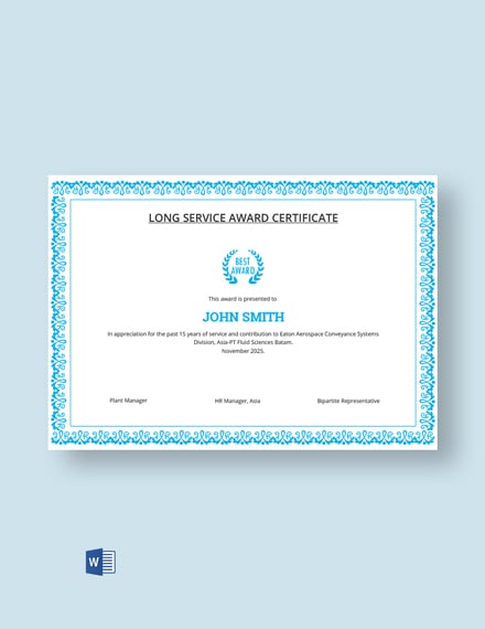 long service award certificate