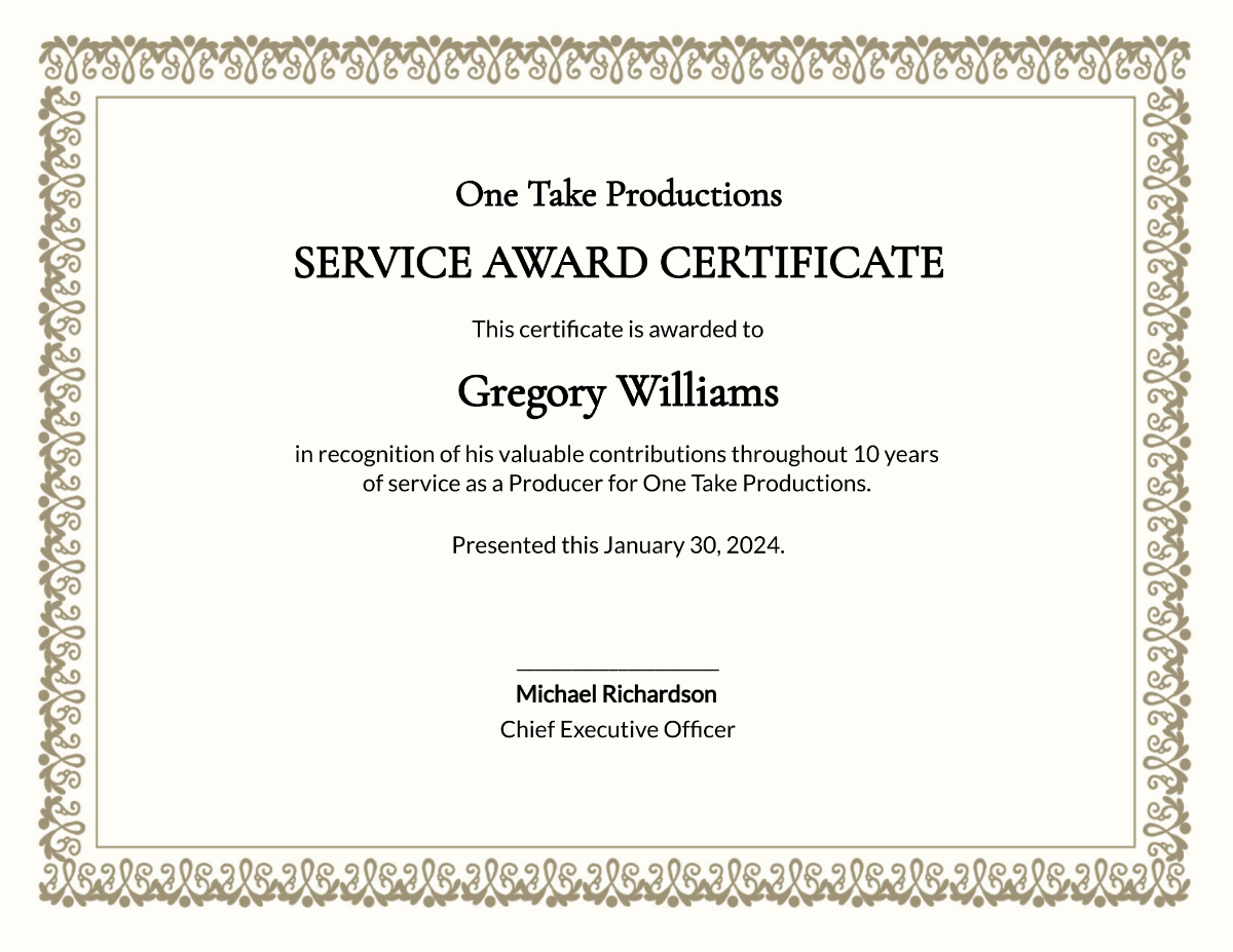 Free Long Service Award Certificate