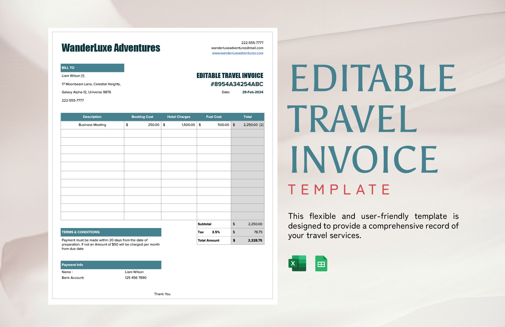 Editable Travel Invoice Template