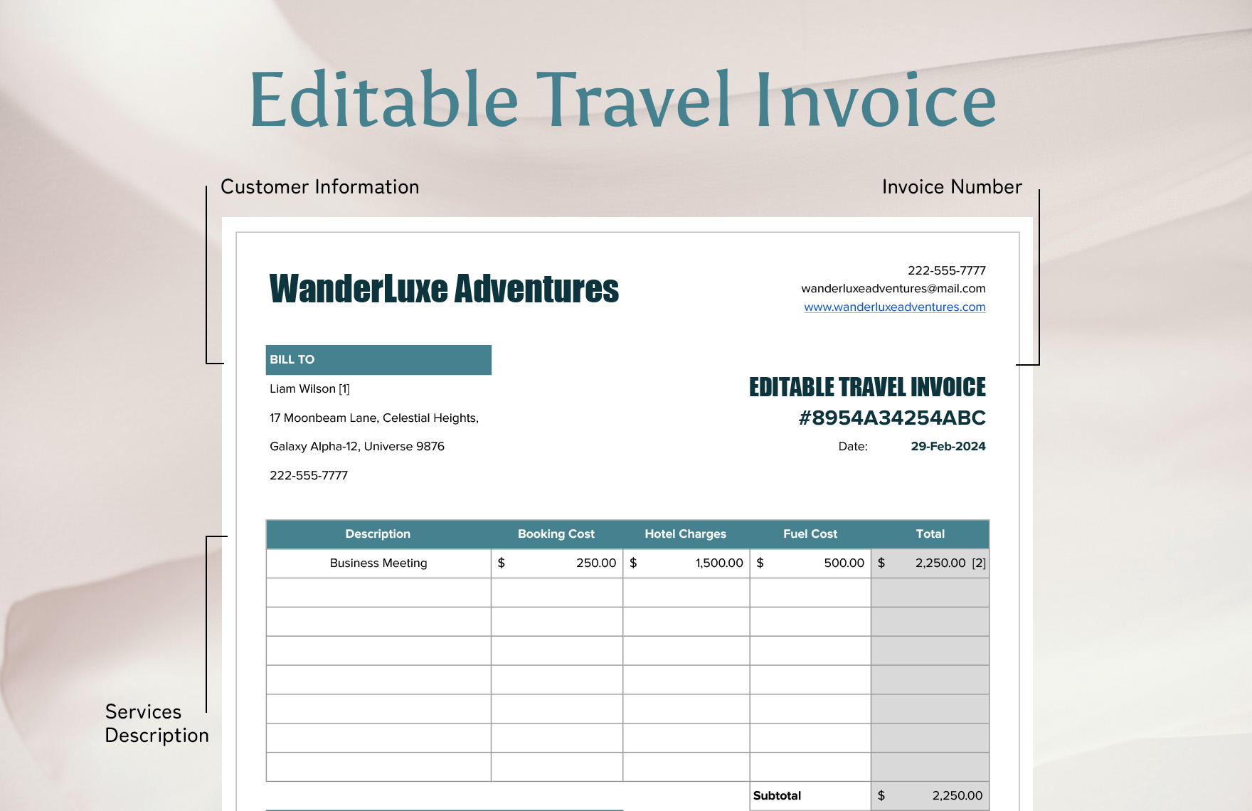 Editable Travel Invoice Template