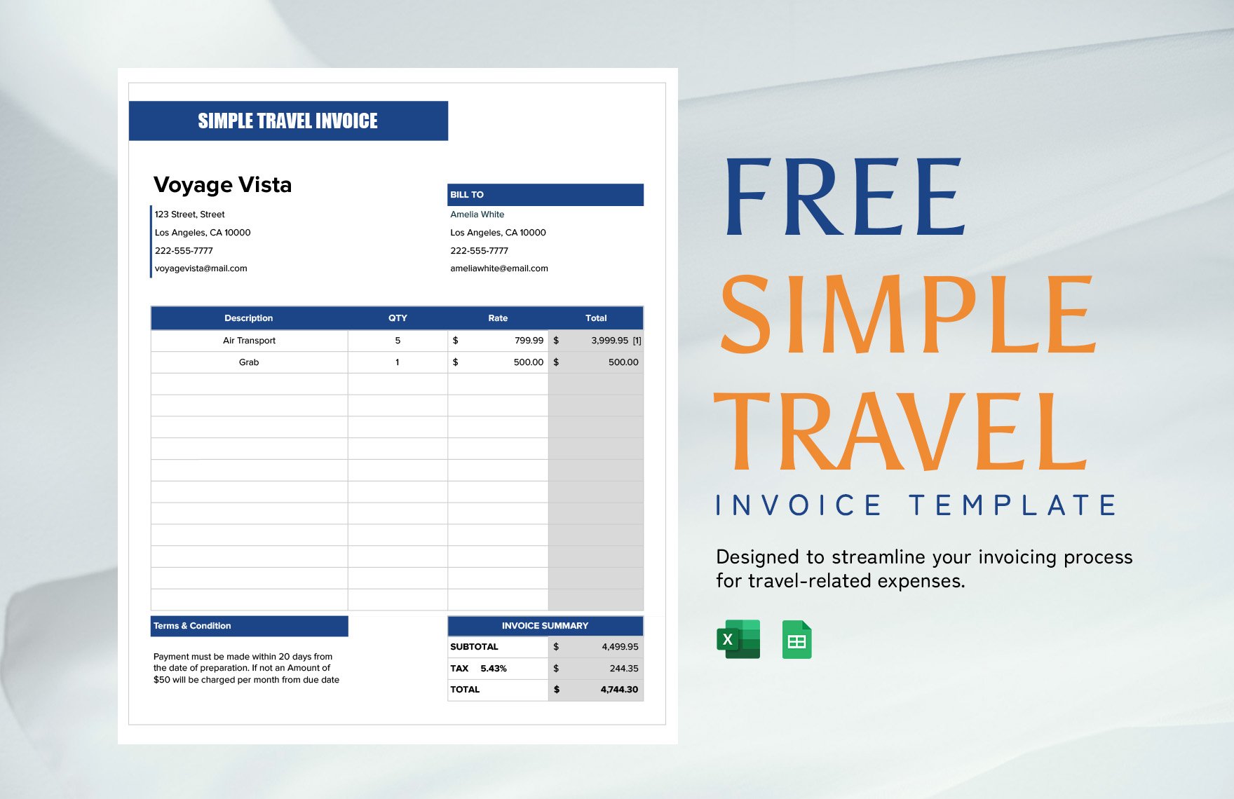 Simple Travel Invoice Template