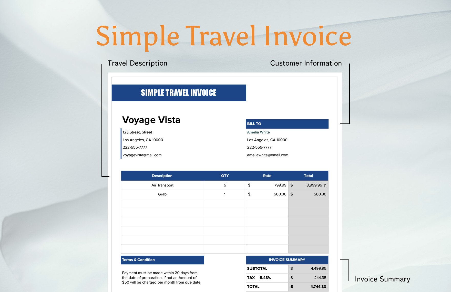 Simple Travel Invoice Template