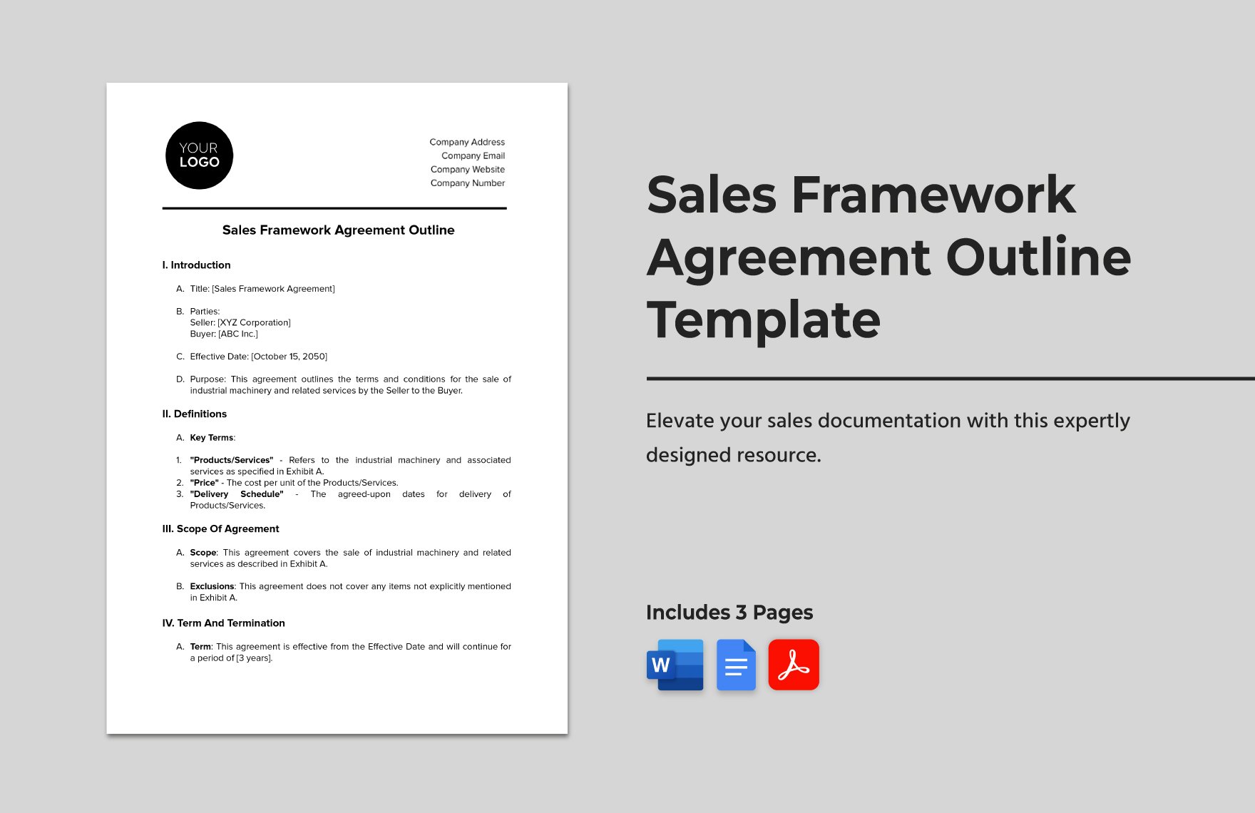 Sales Framework Agreement Outline Template in Word, Google Docs, PDF