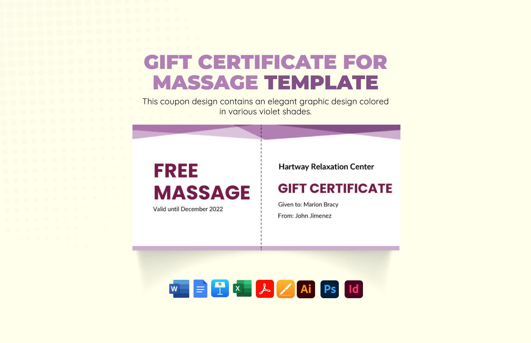 Gift Certificate for Massage Template in Word, Google Docs, Apple Pages, Publisher, InDesign