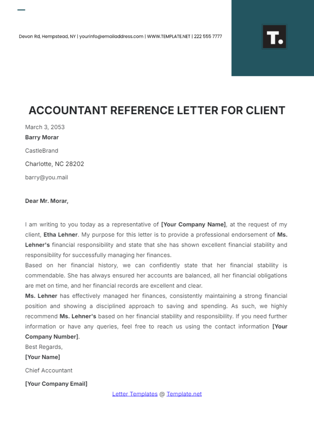 Accountant Reference Letter for Client Template - Edit Online & Download