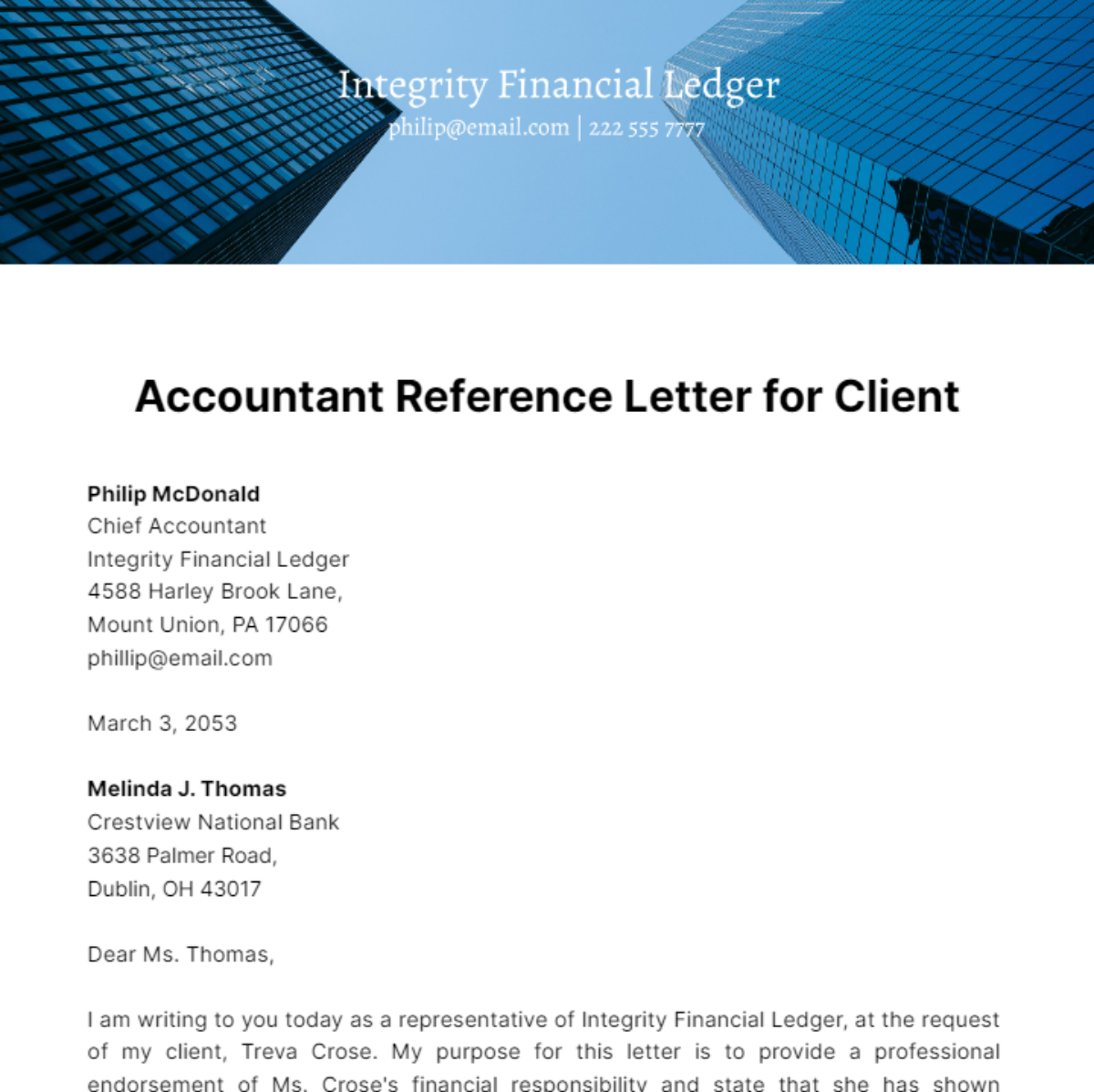 Free Accountant Reference Letter for Client Template