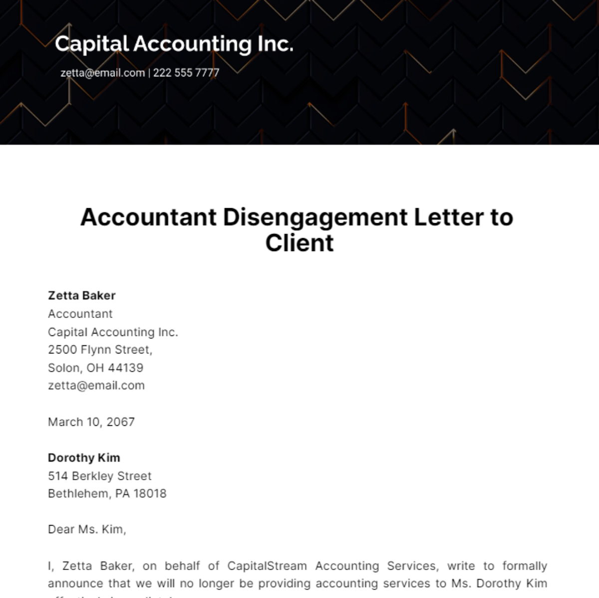 Accountant Disengagement Letter to Client Template