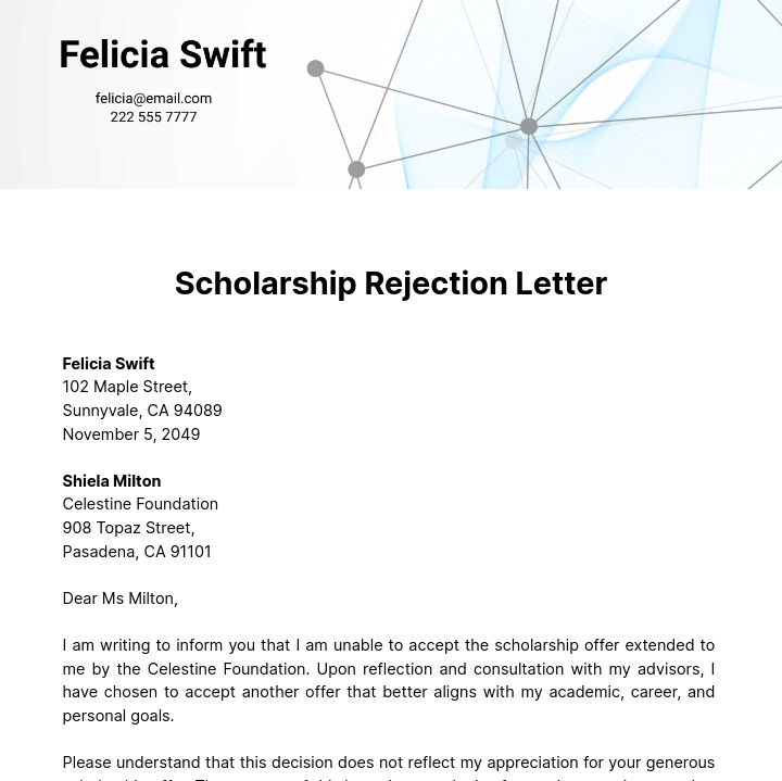 Scholarship Rejection Letter Template