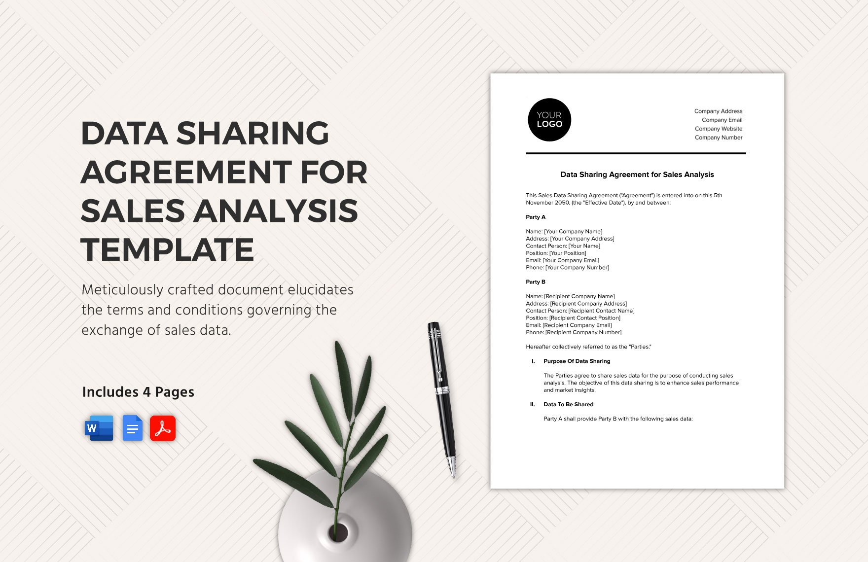 Data Sharing Agreement for Sales Analysis Template in Word, Google Docs, PDF