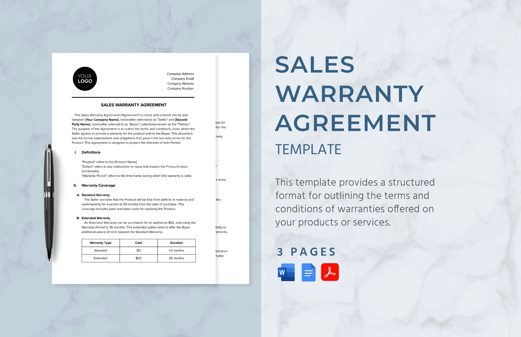 Sales Warranty Agreement Template in Word, Google Docs, PDF