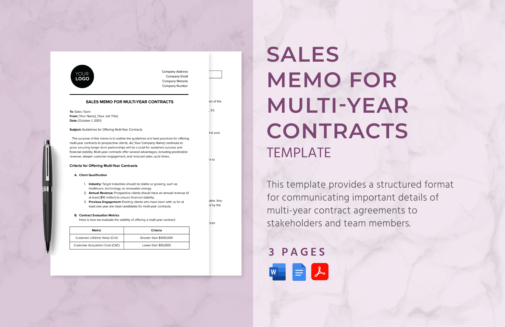 Sales Memo for Multi-Year Contracts Template