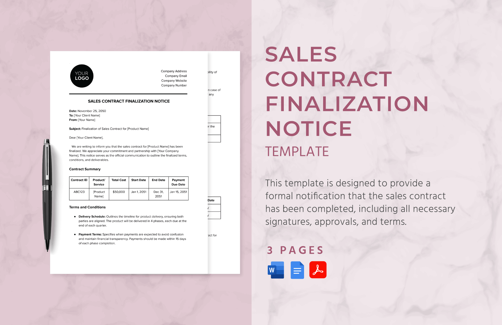 Sales Contract Finalization Notice Template