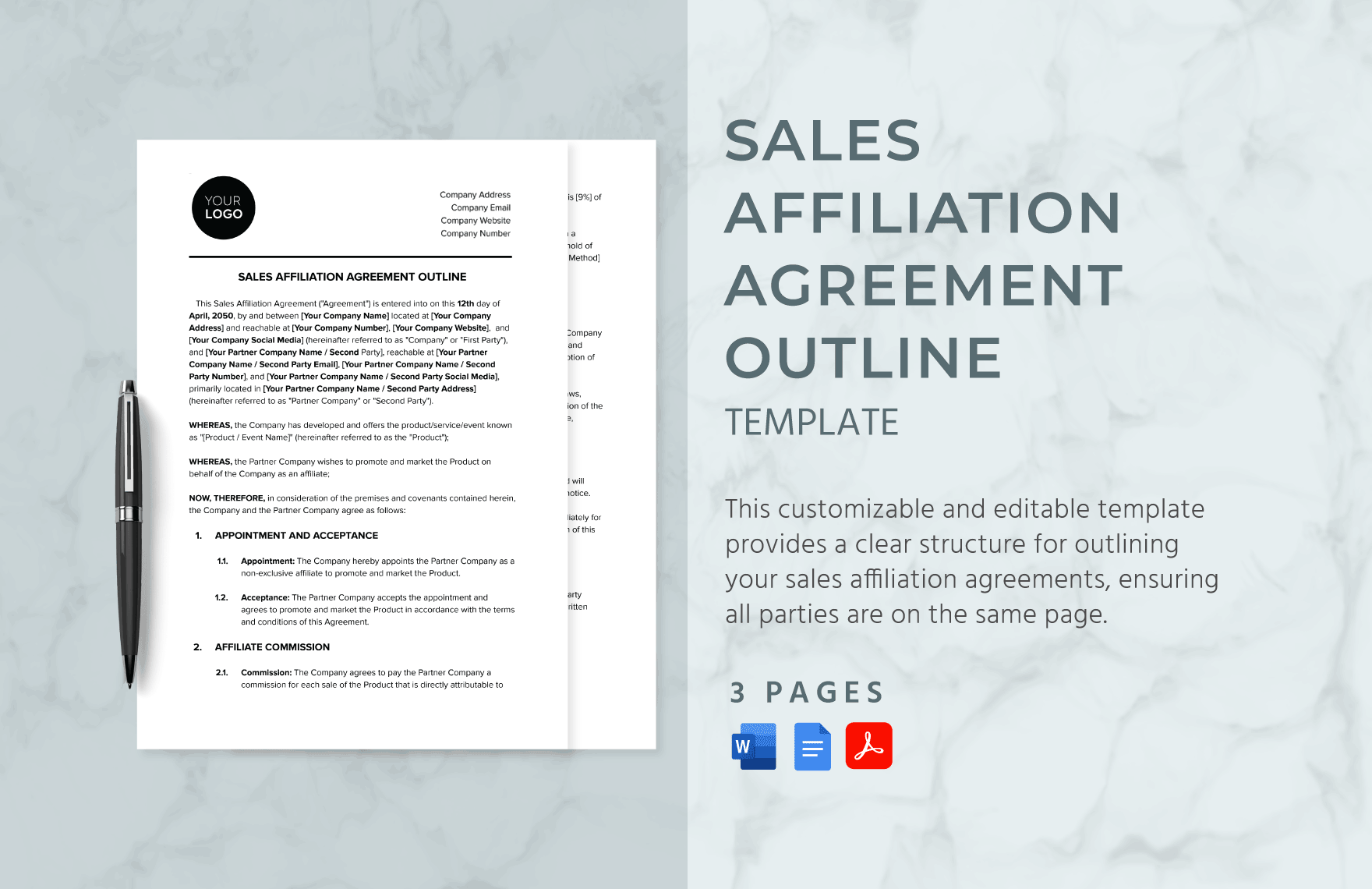 Sales Affiliation Agreement Outline Template in Word, Google Docs, PDF