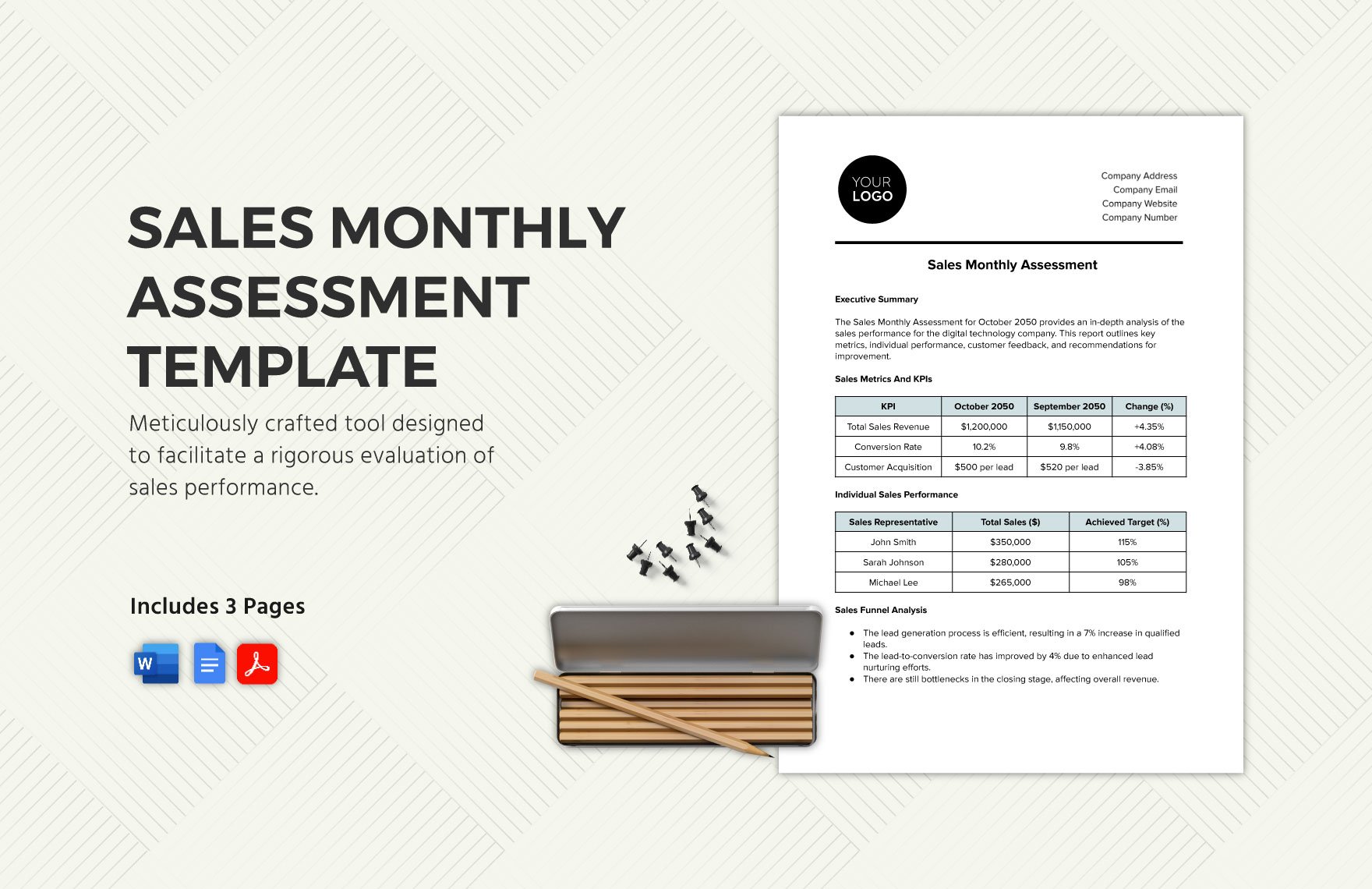 Sales Monthly Assessment Template in Word, Google Docs, PDF