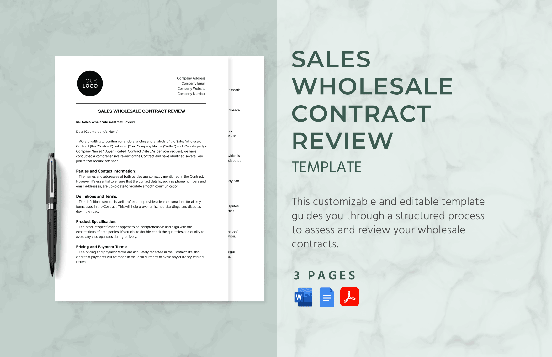 Sales Wholesale Contract Review Template in Word, Google Docs, PDF