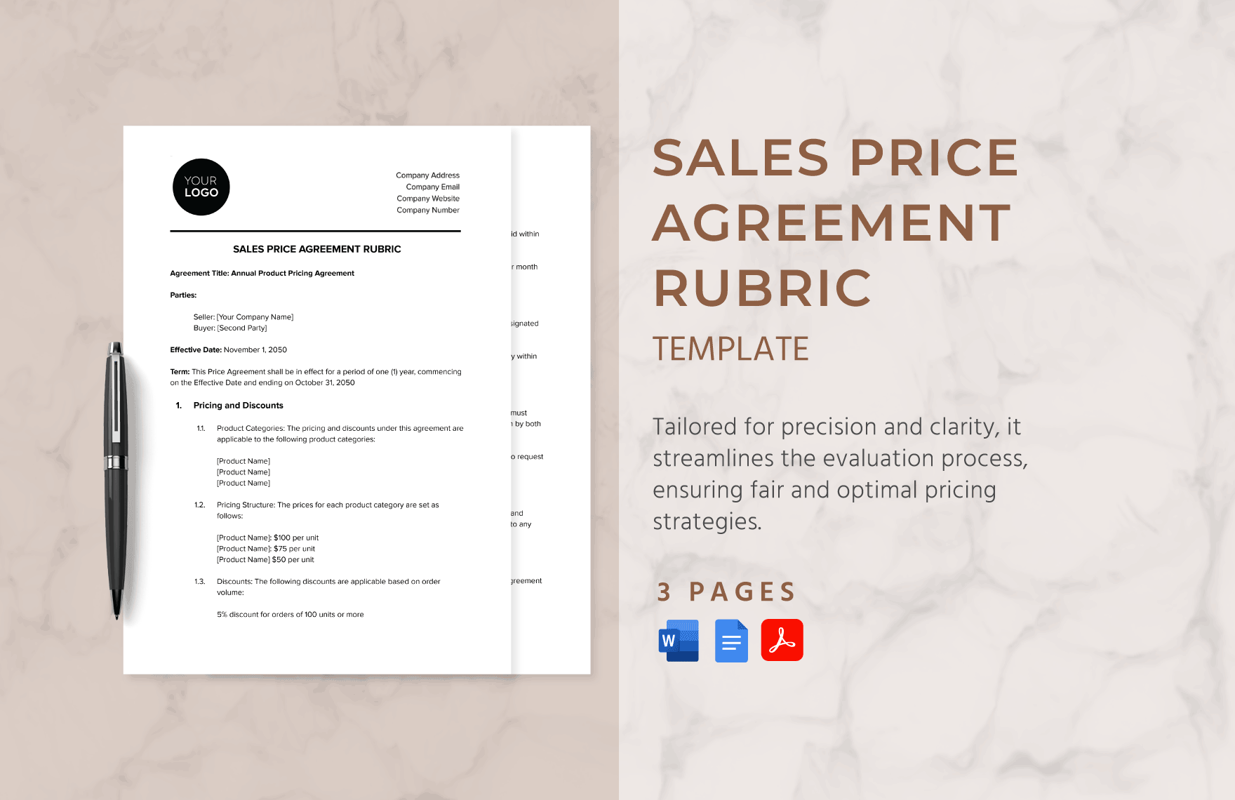 Sales Price Agreement Rubric Template