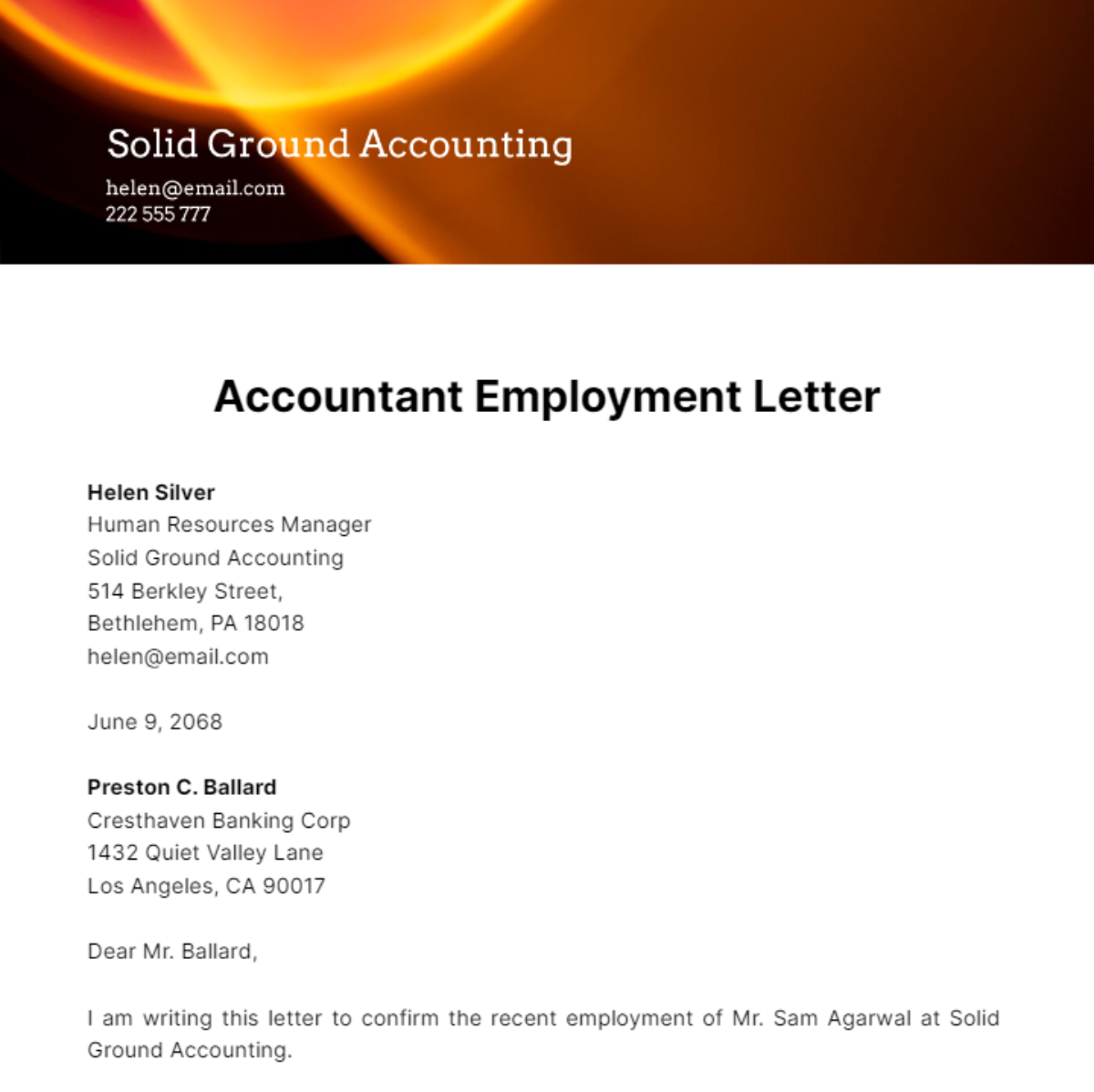 Accountant Employment Letter Template
