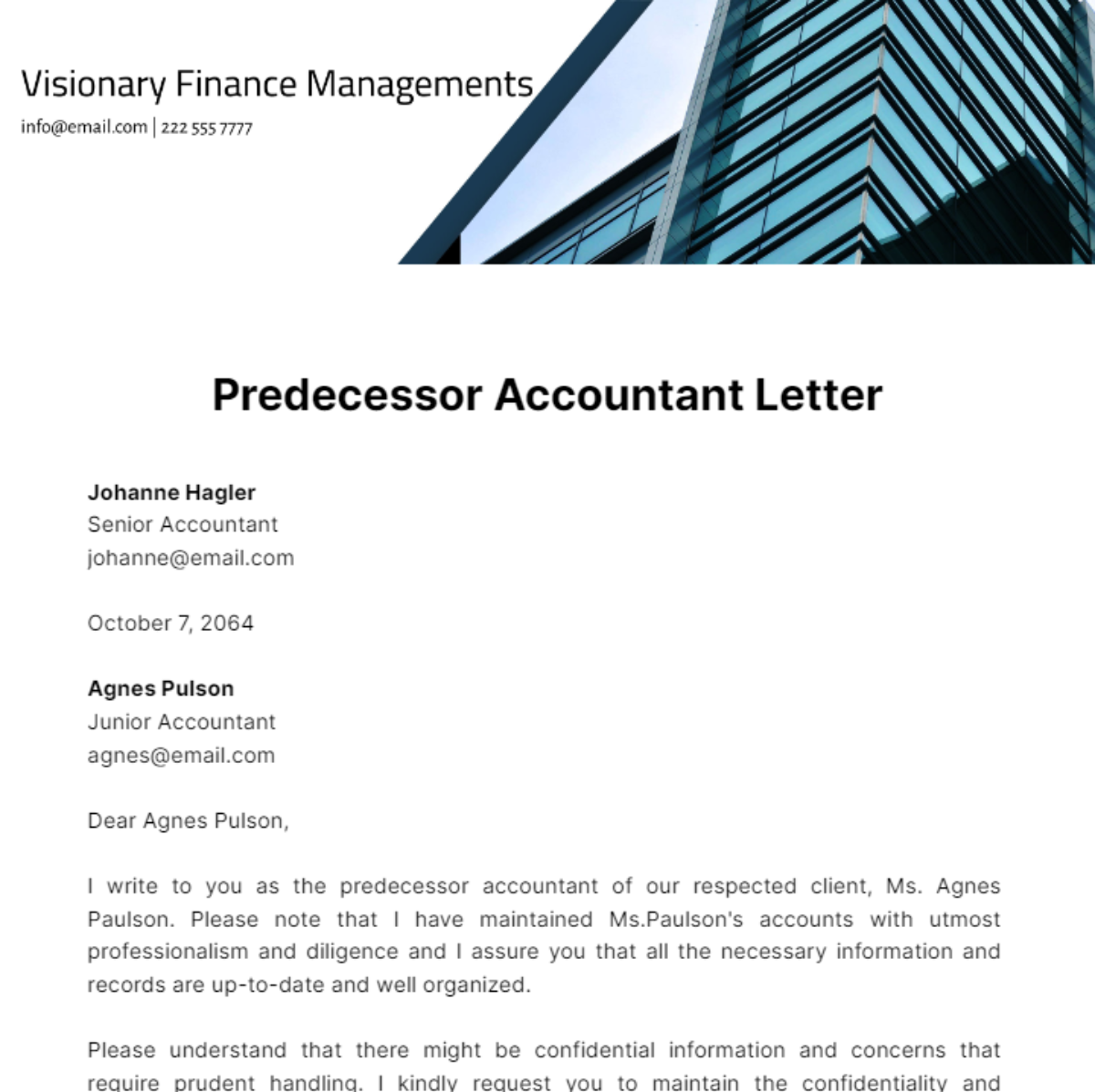 Free Predecessor Accountant Letter Template
