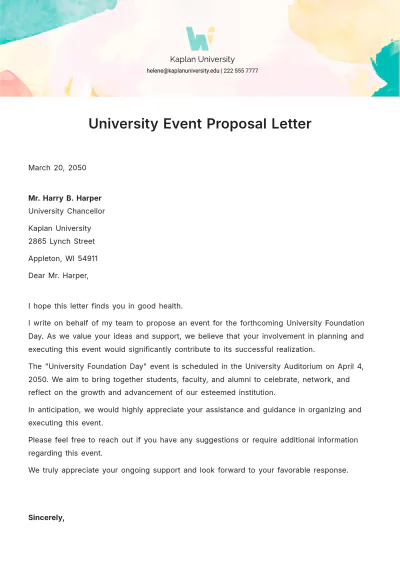 Free University Event Proposal Letter Template to Edit Online