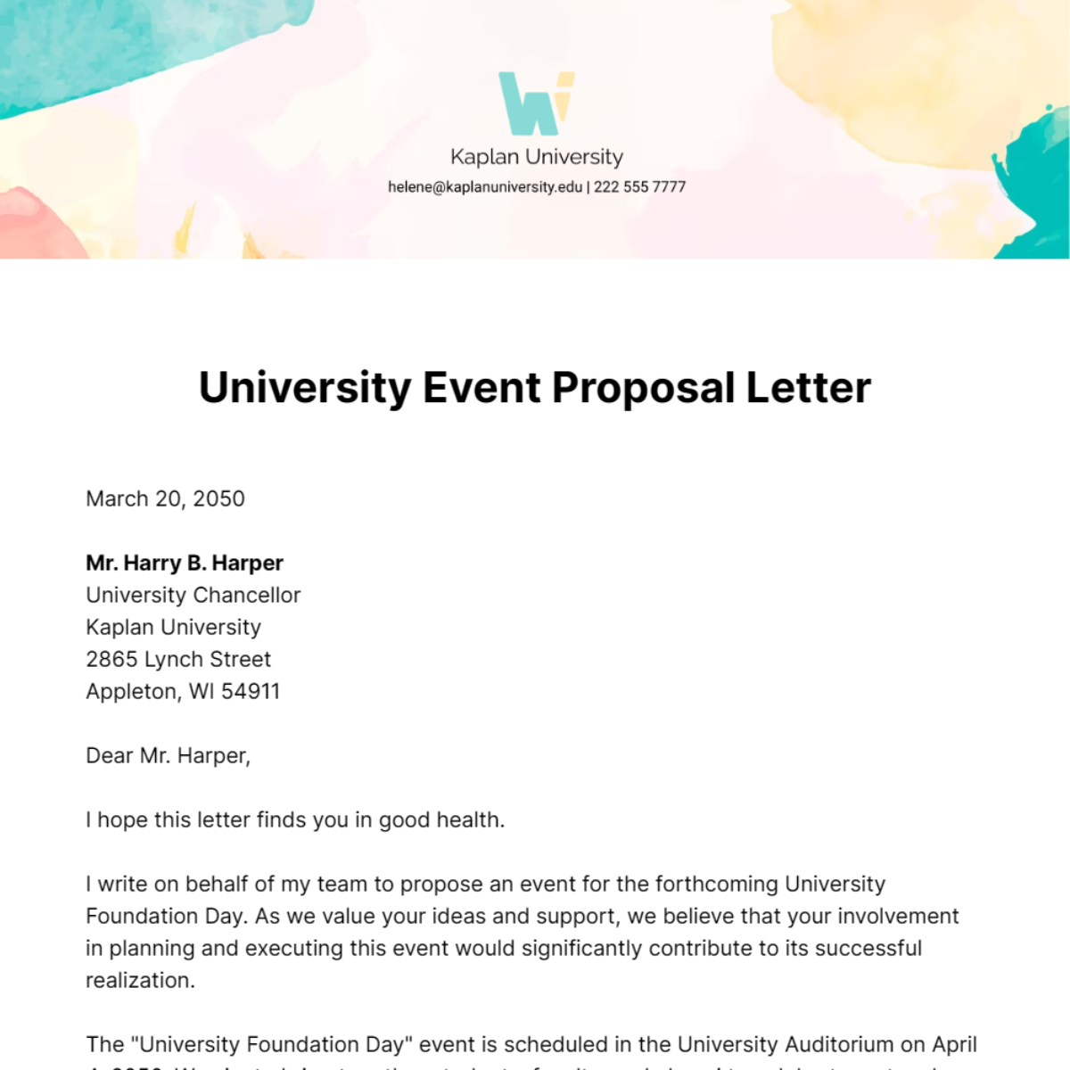 University Event Proposal Letter Template
