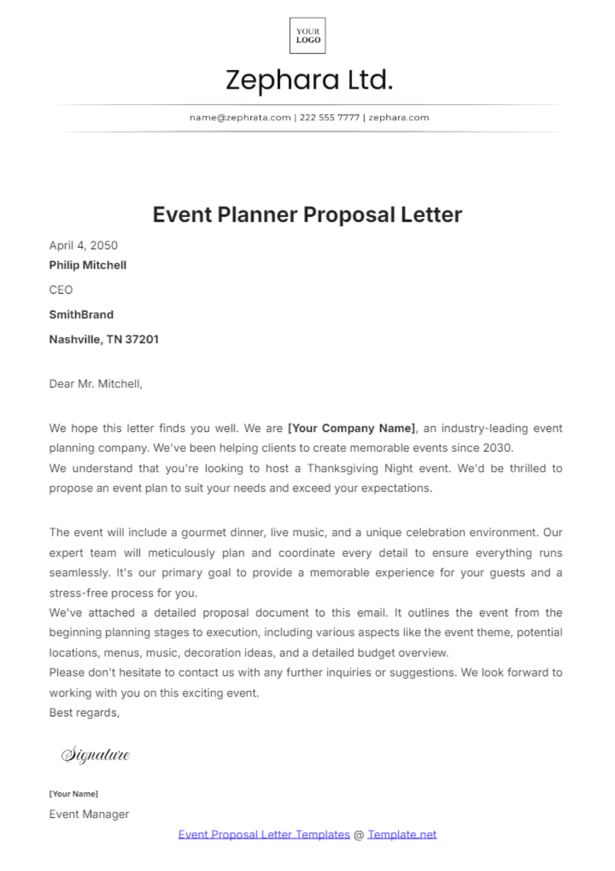 Event Planner Proposal Letter Template