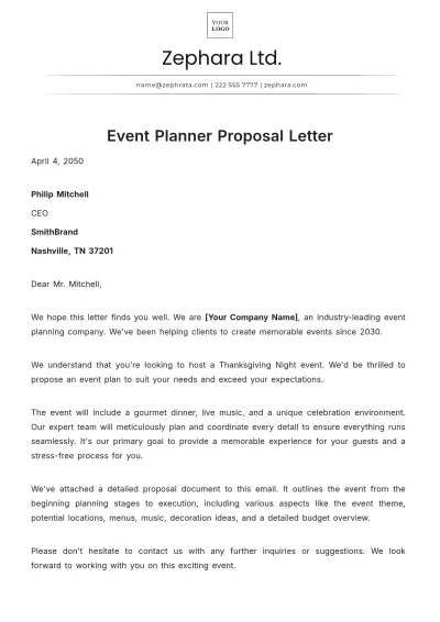 Free Event Planner Proposal Letter Template to Edit Online