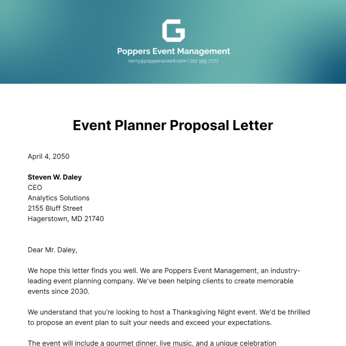 Event Planner Proposal Letter Template