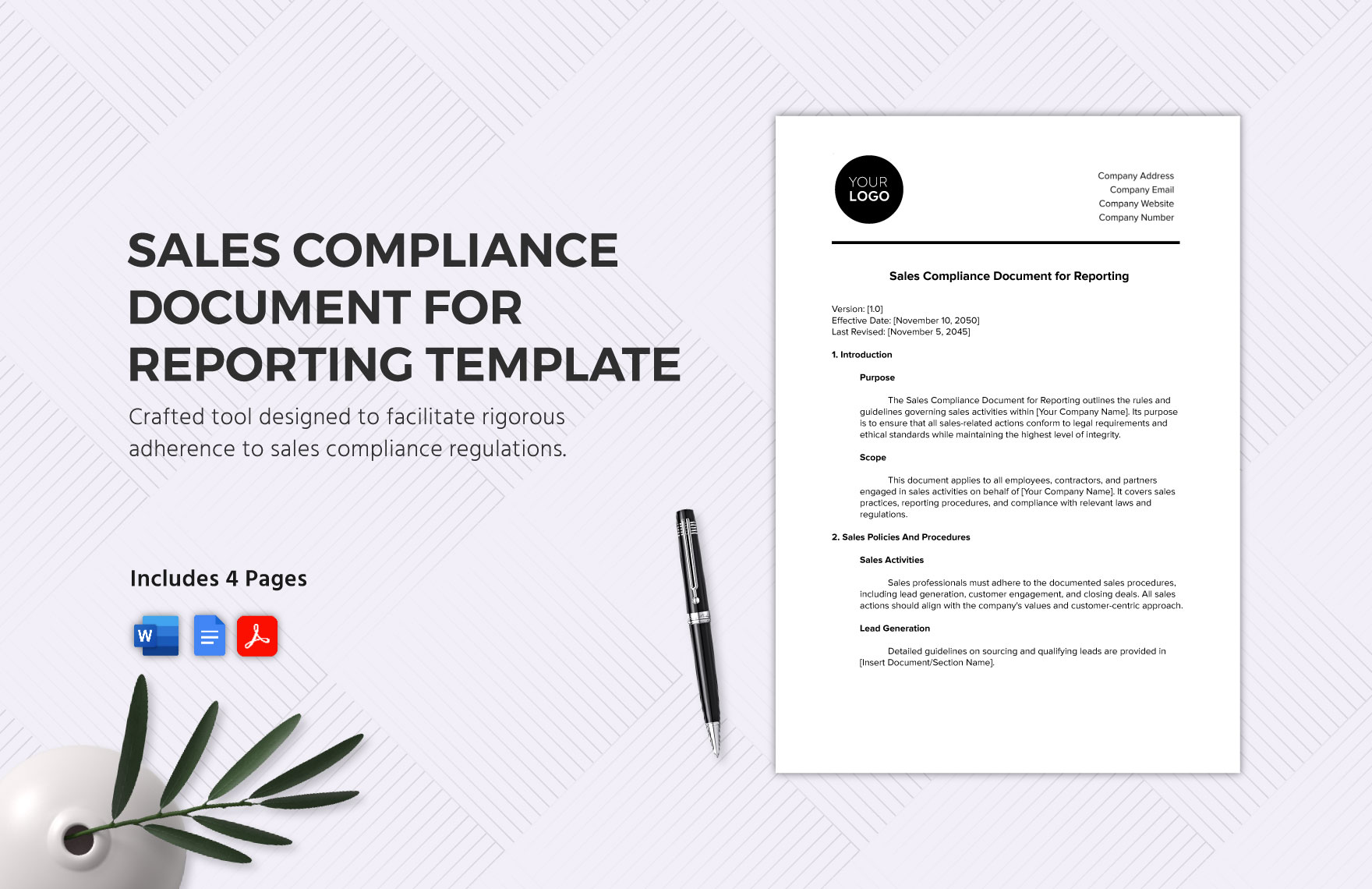 Sales Compliance Document for Reporting Template in Word, Google Docs, PDF