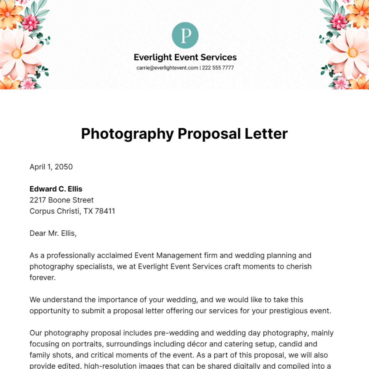 Photography Proposal Letter Template