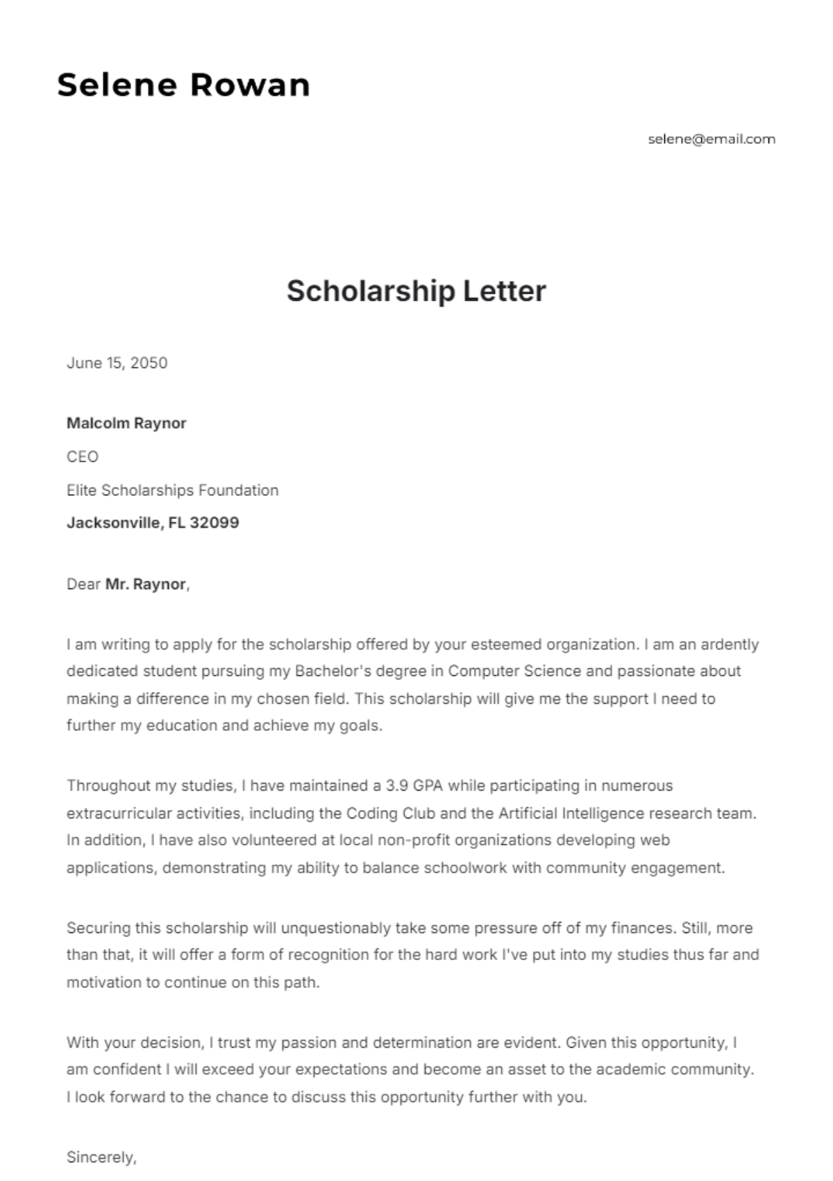 Scholarship Letter Template - Edit Online & Download